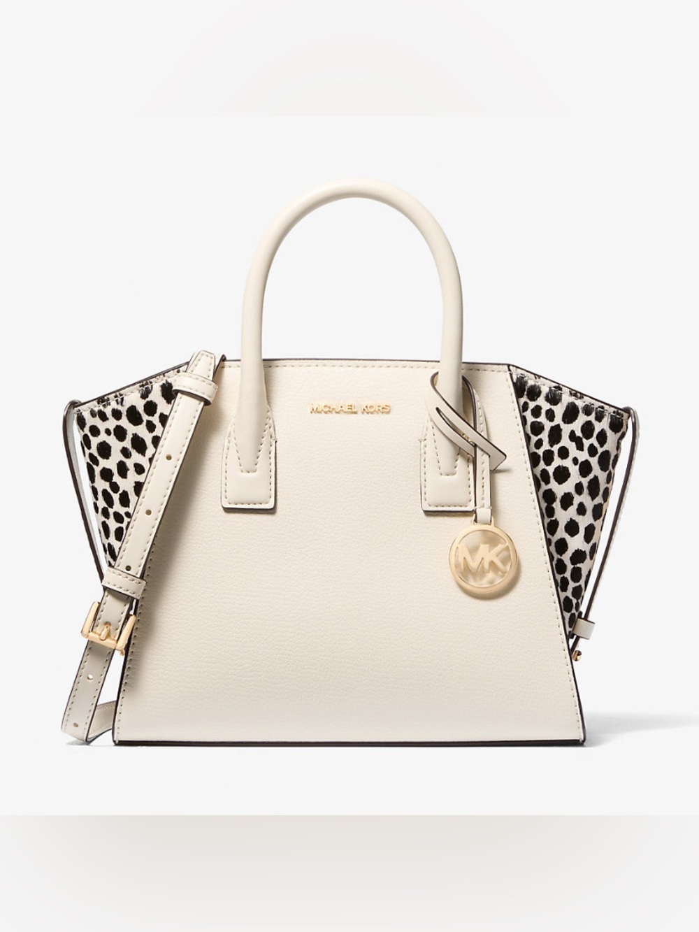 Michael Kors Avril Small Satchel Cream Leather Cheetah Calf Hair NWT Crossbody